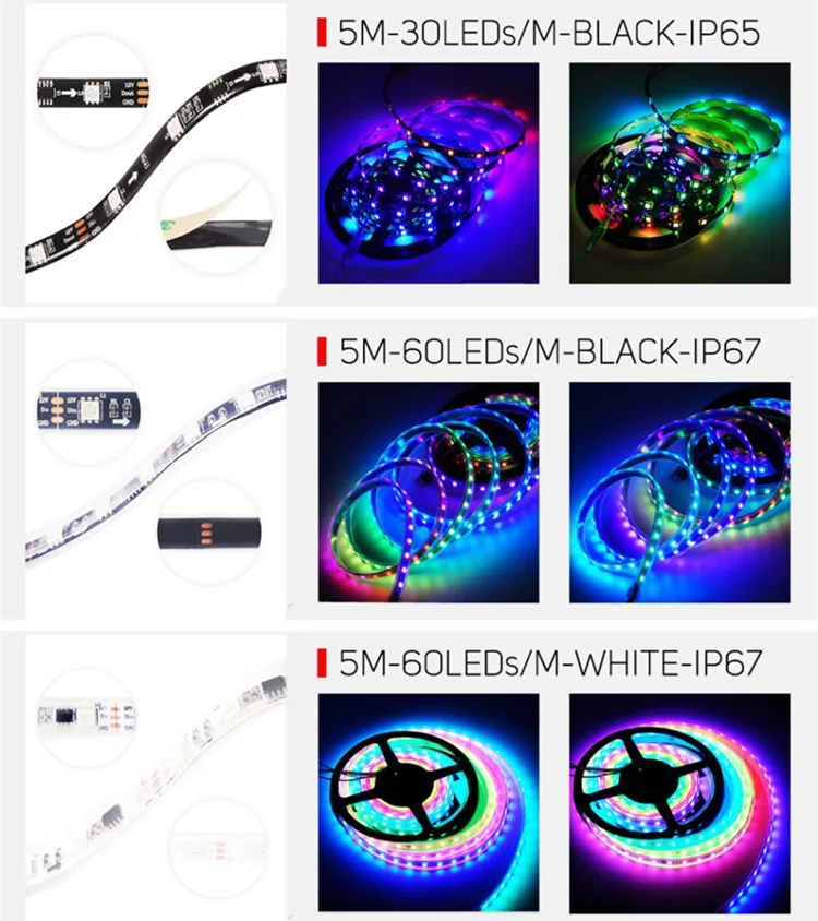 5V WS2812B 5050 LED Streifen Strip RGB Lichtleiste Individuell - Foto 5