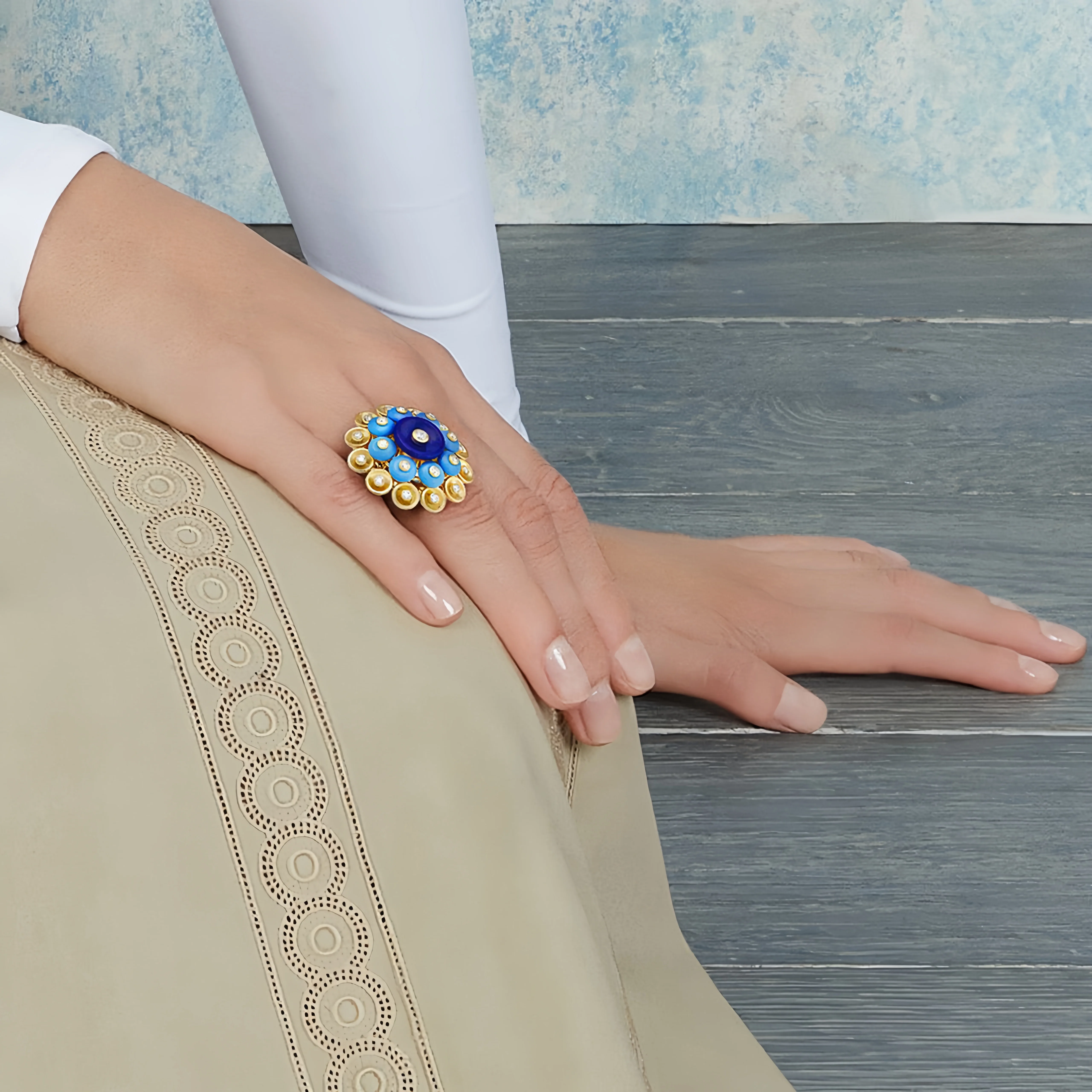 MUSHAN Jewelry Factory 925 Sterling Silver Gold Plated Ring High Carbon Diamond and Lapis Lazuli Jewelry Rings for Women Gifts