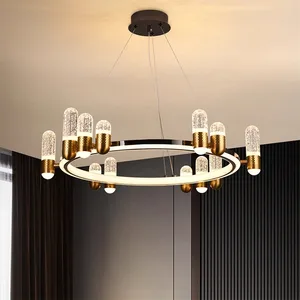 Modern LED Pendant Light Circle Iron Lighting Chandelier for Home Office Easy Hanging Indoor Decorative Fixture