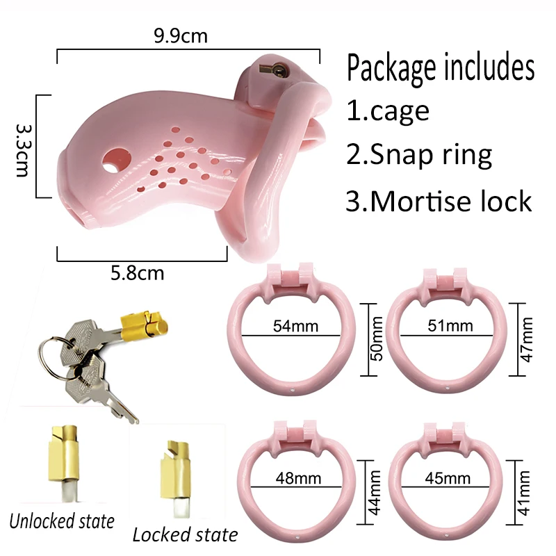 Free Custom Box - Plastic Cock Cage Male Chastity Devices for Men Pink Stomata Penis Ring With 4Size Fish Head Shape Lock