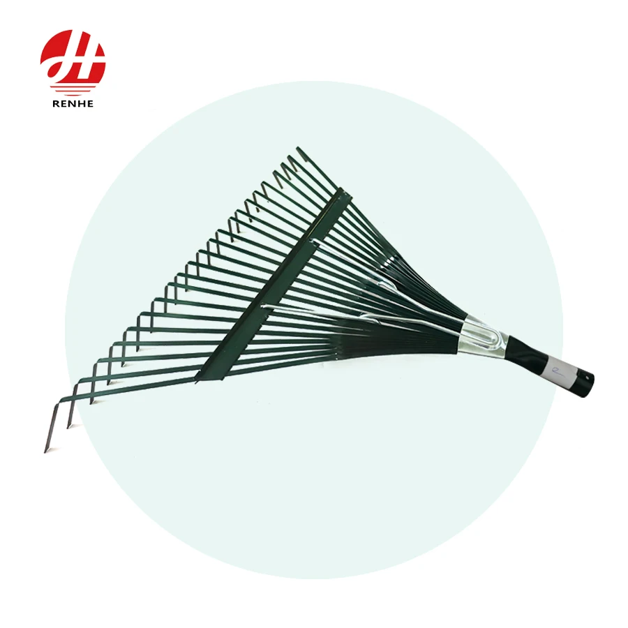 Wholesale Price Agricultural  Green Steel 22teeth Leaf Rake Garden Rake with Long Wood Handle