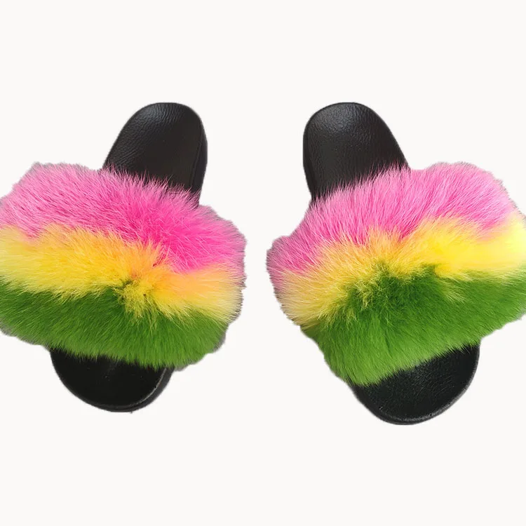 designer fox fur slides