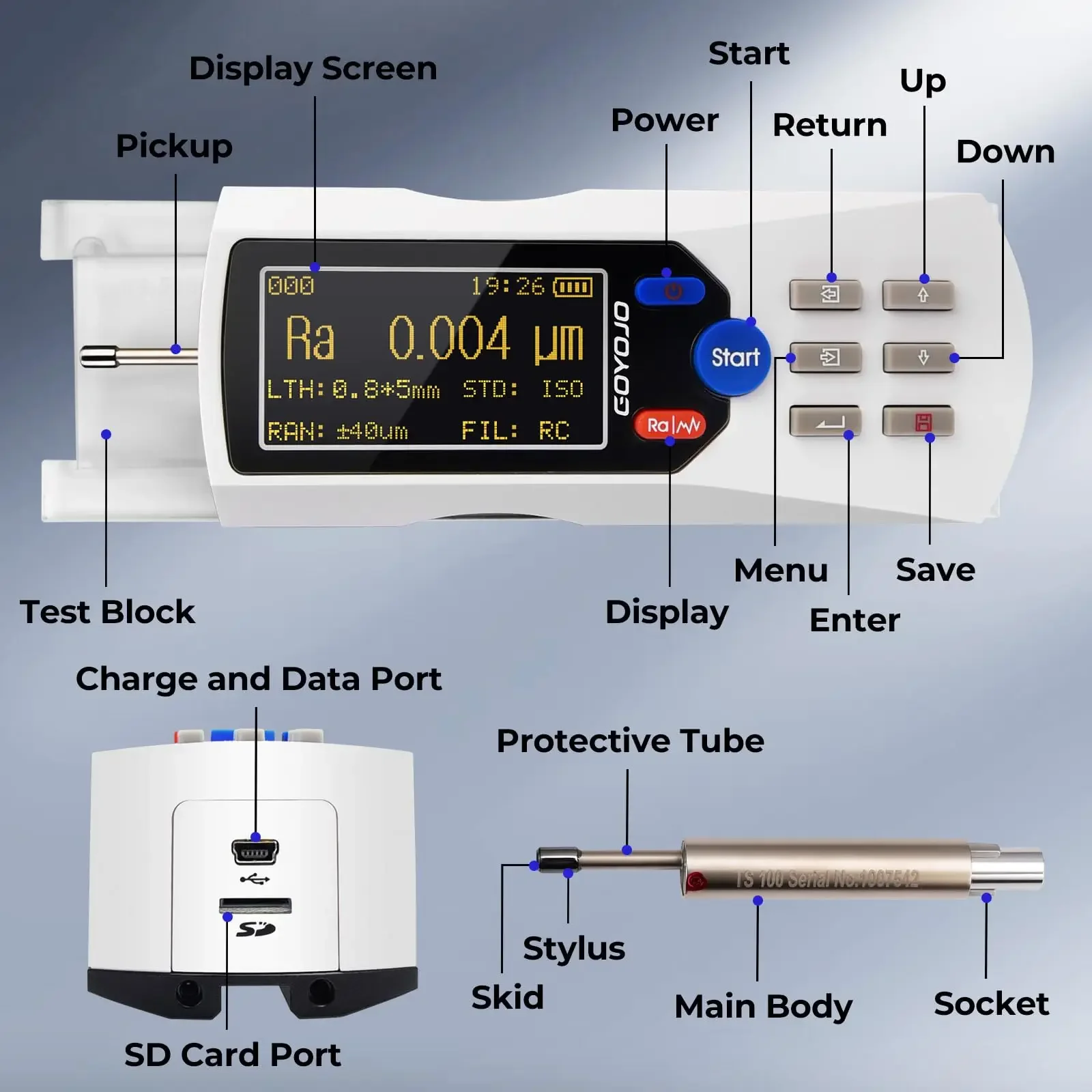 Digital Surface Roughness Tester TR200 with LCD Display Handheld ...