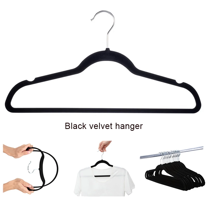 Custom Heavy Duty Black Flocking Plastic Coat Hanger with Metal Logo -  China Clothes Hanger and Velvet Coat Hanger price