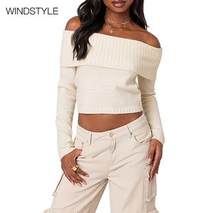 Women's Knitted Long Sleeve Pullover Jacket Solid Color Slim Fit Breathable Spandex Collarless Autumn Season