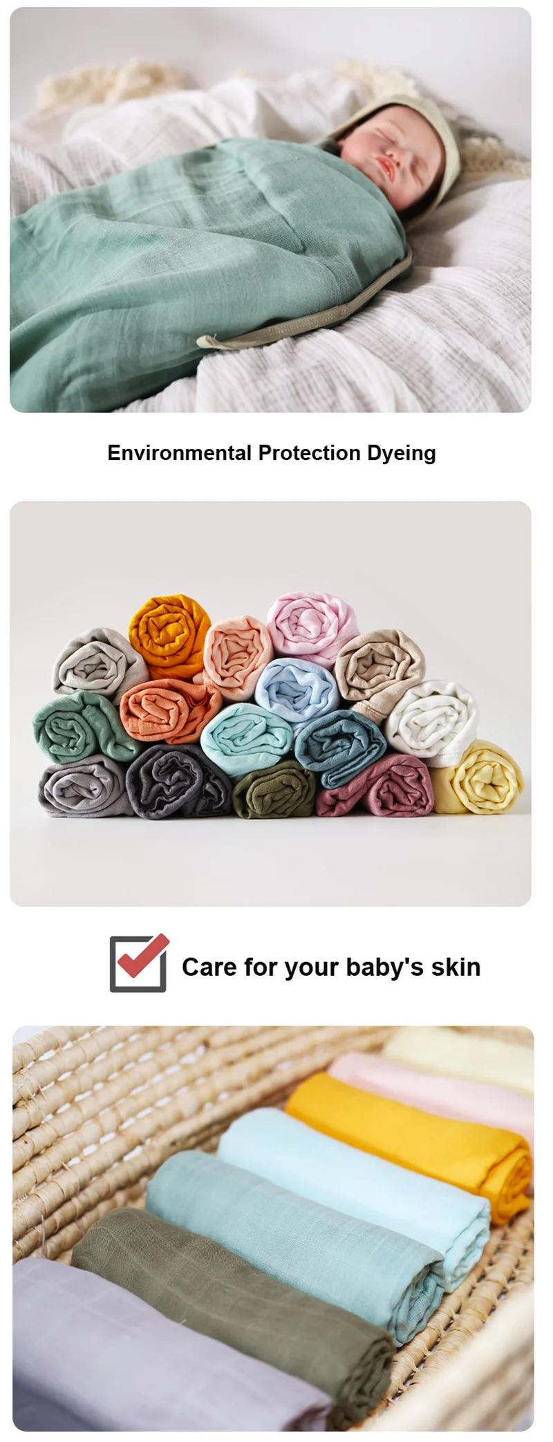 Baby Cotton Muslin Blanket 2 Layers Swaddle Blanket Wholesale Organic