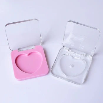 Clear high quality pink clear custom logo wholesale factory square heart shaped empty plastic compact powder blusher case