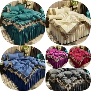 Africa Luxury Embroidery Hot Selling Bed Skirt Bedding Set Solid Color Duvet Cover set