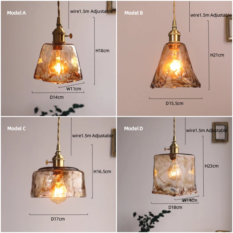 Iluminación del hogar Lámpara colgante de cristal ámbar e27 para interior Lámpara de cristal de estilo vintage