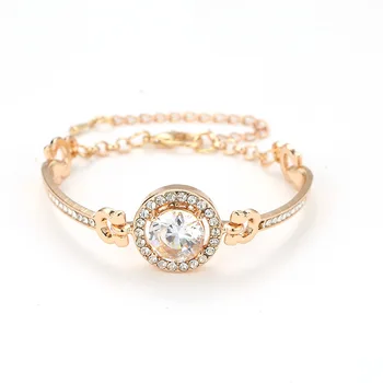 Gold Plated Metal Chain Bracelet Fashion Multiple Shining Round Diamonds Charm Bracelets For Women