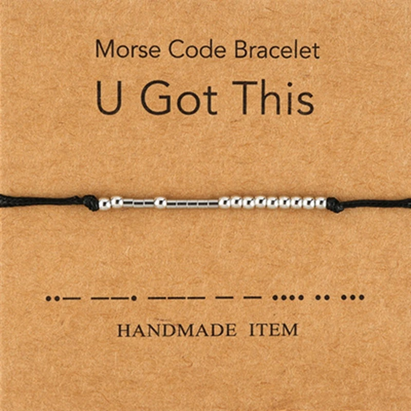 Morse Code Bracelet with Silver Wish Charm Adjustable Gift