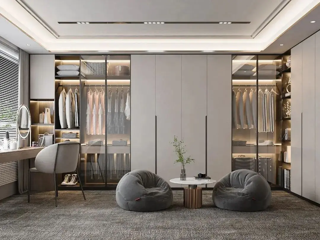 Modern Design Simple Gray Glass Walk In Closet Wardrobes Hotel Bedroom ...