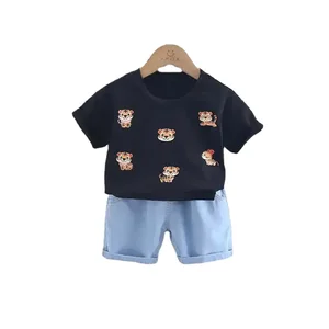 Customizable Soft Cotton Tshirt Kids Two Piece Pants Set Animal Patch Custom Two Piece Set