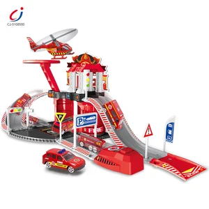 Chengji City Fire Station Ladder Truck Helicopter Car Rescue Building Simulation Mini Car Alloy Toys Garage Parking Space Plane