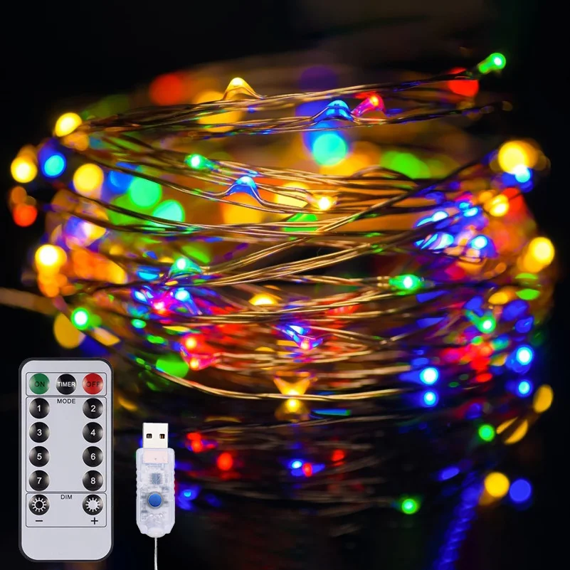 smart led christmas tree lights garland remote control 12m USB Diwali Lights copper wire holiday string lights decoration