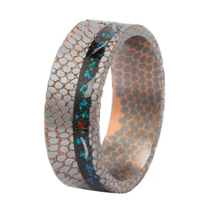 Crushed Opals Real Meteorite Shavings Bezel Setting Fashion Niobium Titanium Copper Wedding Band Superconductor Ring Jewelry