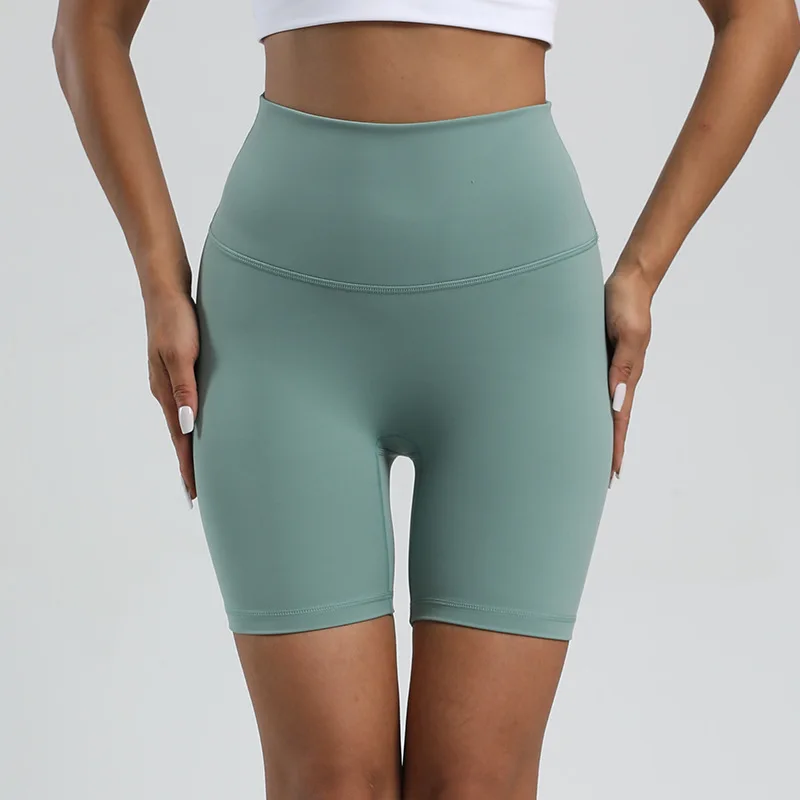 Naked-Feel High-Waisted Skinny Shorts Yoga Wear Nylon Peach Lift Breathable Hot Quarter- preview