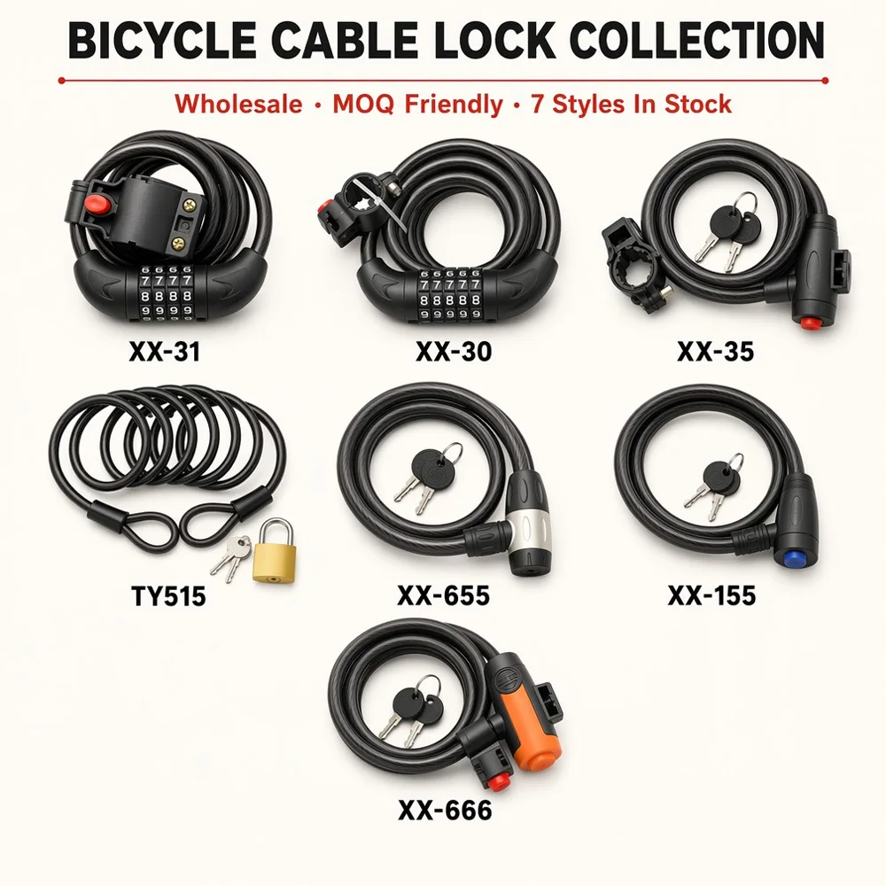 Anti-Theft Steel Cable Lock with Mount Bracket, Heavy Duty Coiled Security Lock for Electric Mountain Bike E-Bicycle MTB