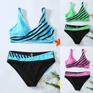 Custom 2026 New Striped Women's Micro Bikini Swimsuit Cross Two-Piece Plus Size Split Swimwear Manufacturer