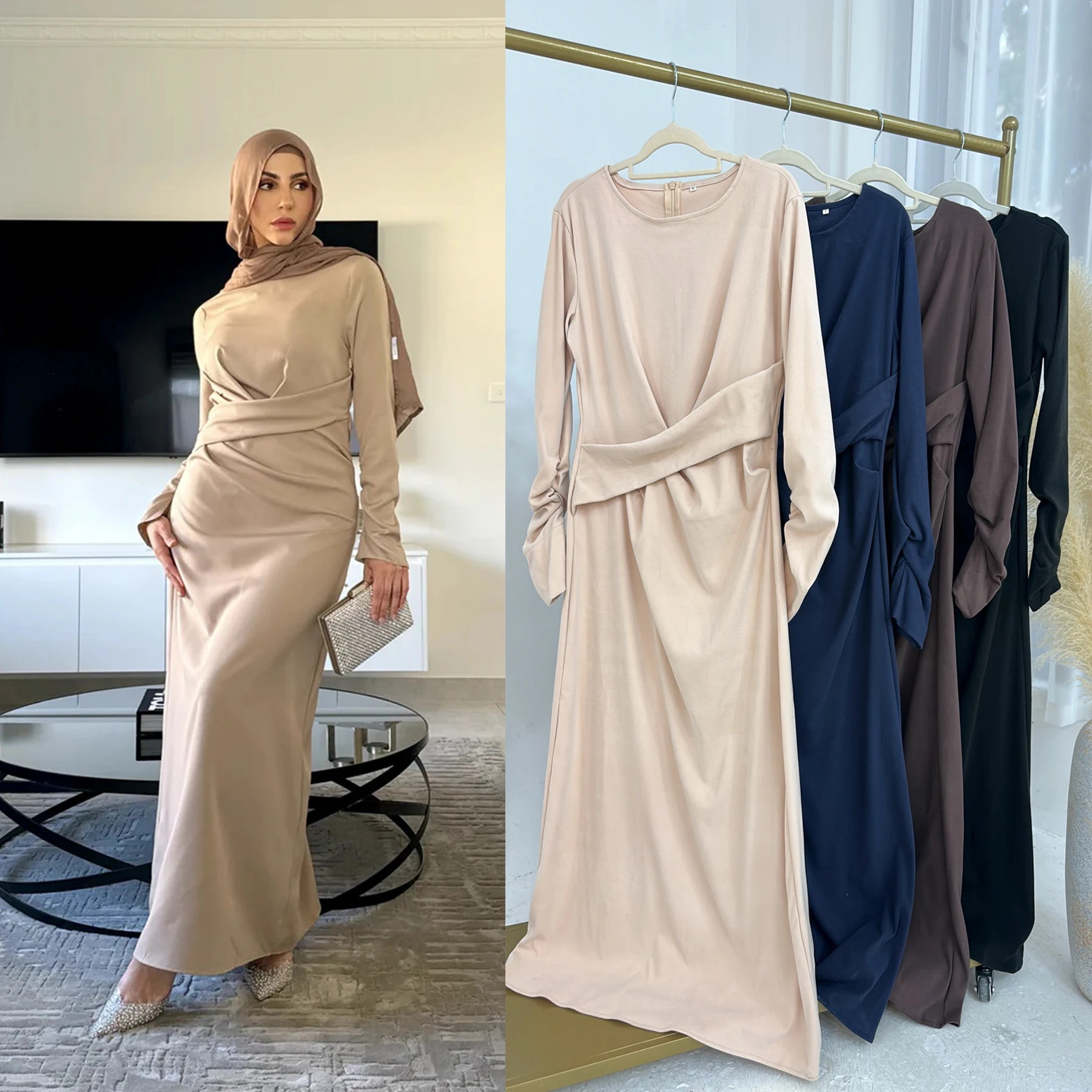 2025 Latest Casual Dresses Velvet Plain Abaya Women Muslim Dress Islamic Clothing Elegant Modest Fashion Women Inner Dress Abaya