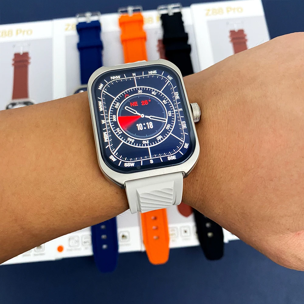2025 OEM ODM Z88PRO Smart Watch Private Custom Box Boot Logo Reloj Inteligente NFC Island 3 Straps Band Waterproof IP67 Square