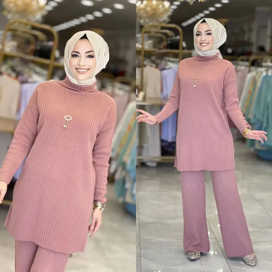 Wholesale New Simple Plain Color Islamic Clothing Two-piece Fall Winter ...