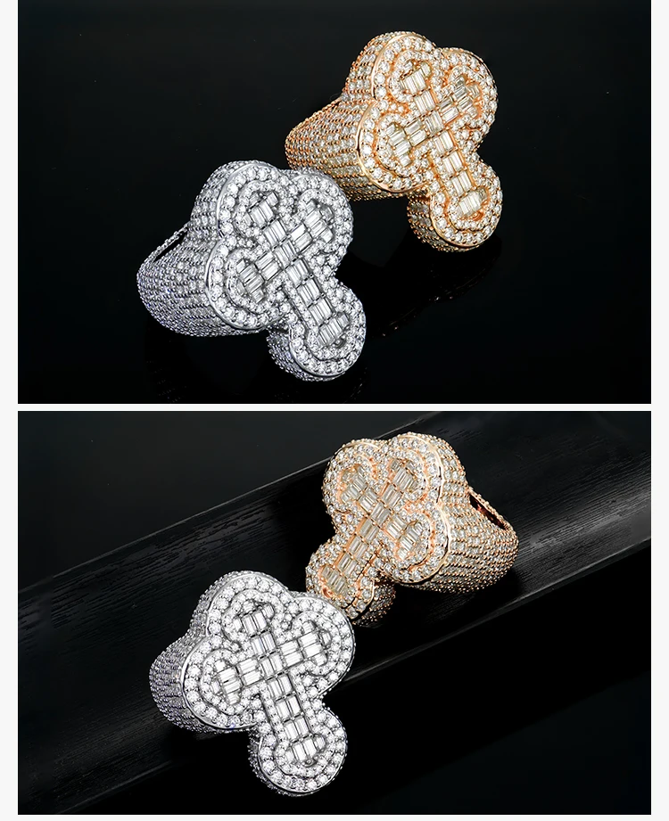 Wholesale mens women iced out hip hop luxury gold plated 925 silver fine jewelry cross gra mossanite moissanite diamond rings