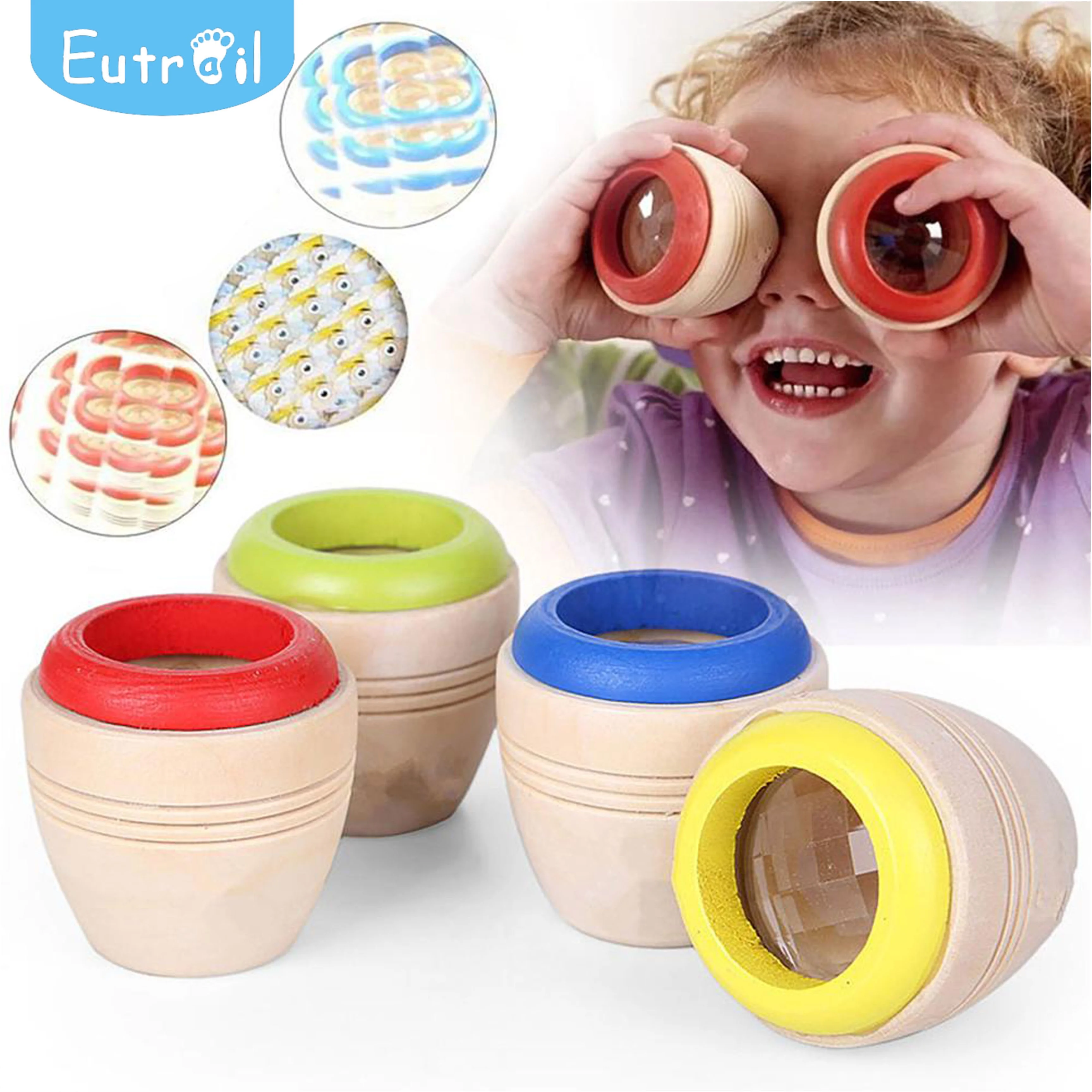 Деревянный милый многоугольный призматический калейдоскоп 2 шт. обучающие игрушки для детей праздничный подарок