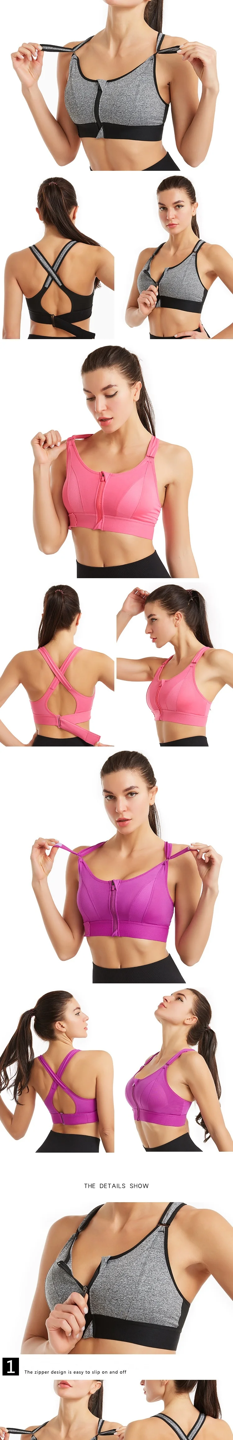 product plus size 5xl womens bra adjustable front zipper sports pad bra shockproof breathable rimless yoga sports bra vest underwear-58