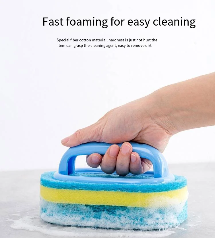 With handle brush Cleaning brush sponge Kitchen cleaning pot cleaning dish washing brush sponge thick manufacture