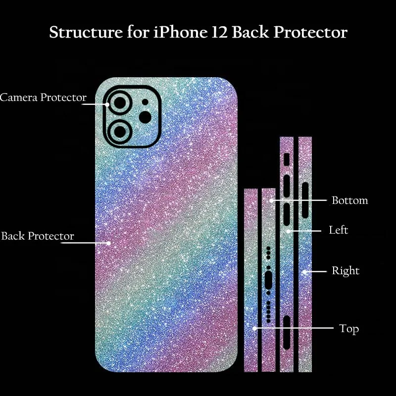 Полностью покрытая ПВХ блестящая пленка для задней панели телефона для iPhone 12