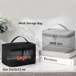 Custom Logo Portable Mesh Zipper Make up Organizer Bags Multi Functional Cosmetic Storage Case Large Capacity Travel Wash Bags