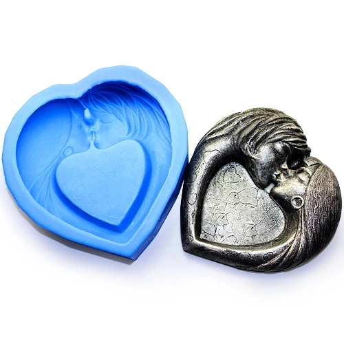 R1030 на День святого Валентина, любовник Поцелуй в форме сердца ручной работы на заказ DIY силиконовая форма для мыла, шоколад, мыльница, пепельница для изготовления