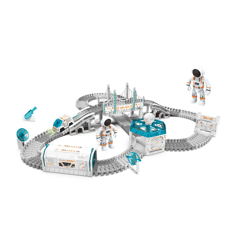 2025 Best Seller Assembly Magical Tracks Glow in the Dark Race Tracks Flexible Space Track with Electric LED Car Slot Toys
