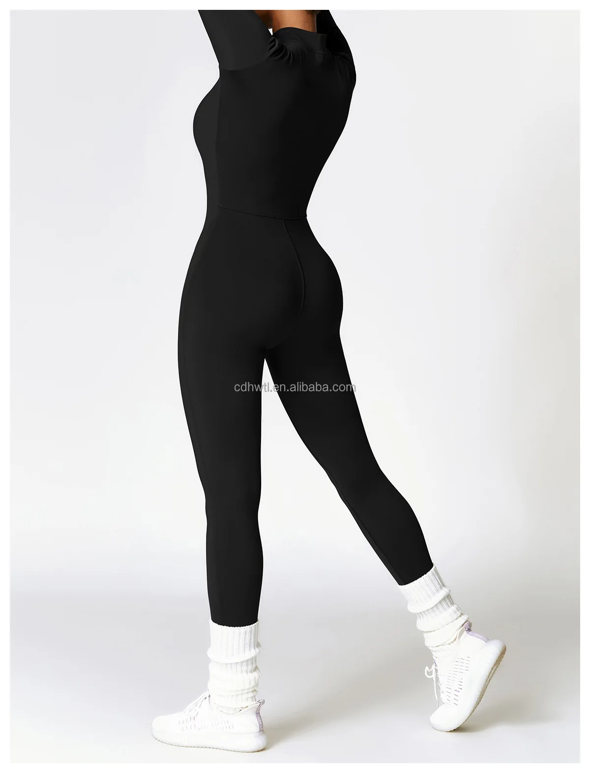 Winter Plush Half Zip Tight Long Sleeve One Piece Jumpsuit Workout