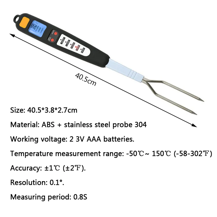 Bbq Meat Thermometer Fork Stainless Steel Digital Barbecue Fork