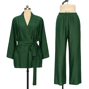 2 Piece Viscose Women's Robe Sets Luxury Pajamas Long Sleeve Ladies Sleepwear Custom Pj Set Loungewear