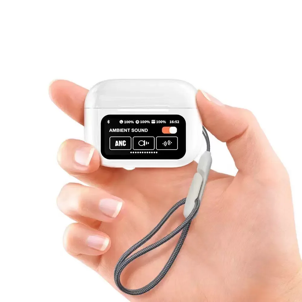 Led Display Wireless Headphone ENC ANC Noise Cancelling Tws Earbuds LCD Black A9Pro Head aperçu 2