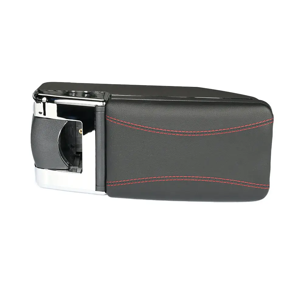 product tiypeor high quality split type absleather car armrest box handmade leather box with red wire-4