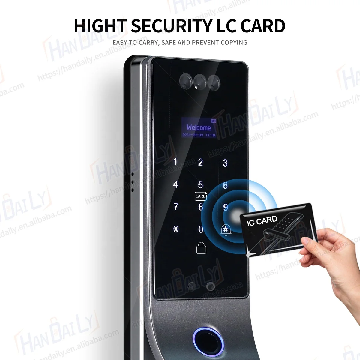 Security Cameras 3D Face Recognition Fingerprint Biometric Card Digital Lock Cerradura Inteligente Tuya WiFi Smart Door Lock DF17 