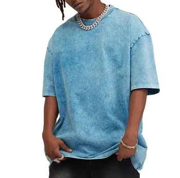 Hip Hop Custom Logo 100% Cotton Washed Shirts Vintage T-shirt Mens Oversized Acid Wash T Shirt