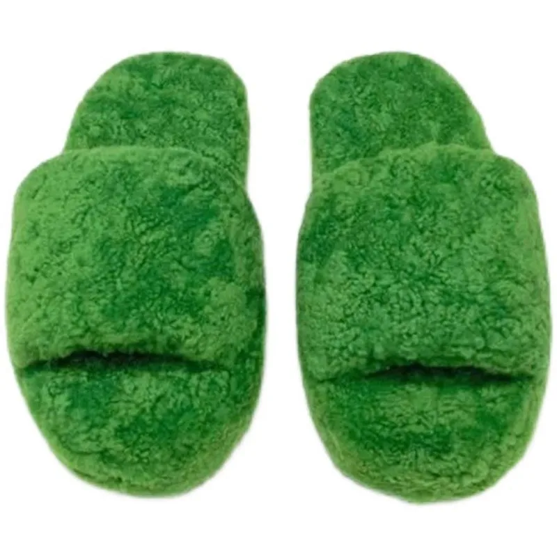 fluffy green slippers