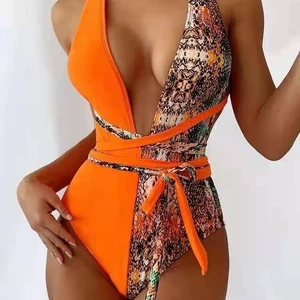 Custom logo Deep V  Snake Skin Women Sexy High Quality Bathing Suit