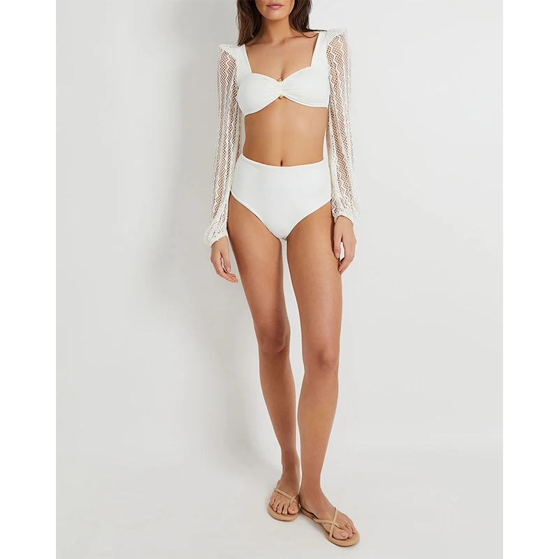 Jsn73013 High Quality Swimsuit Mesh Long Sleeves High Waist Bikini