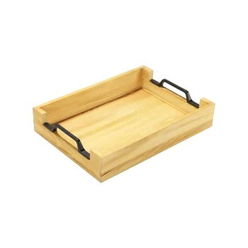 Factory personalised wooden breakfast tray Milk, coffee, bread, fruit, with metal handle Wooden tray