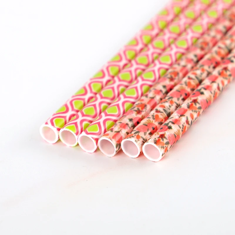 Цветная печатная Питьевая соломинка с индивидуальным дизайном, многоразовая и экологически чистая полипропиленовая твердая пластиковая печатная соломинка
