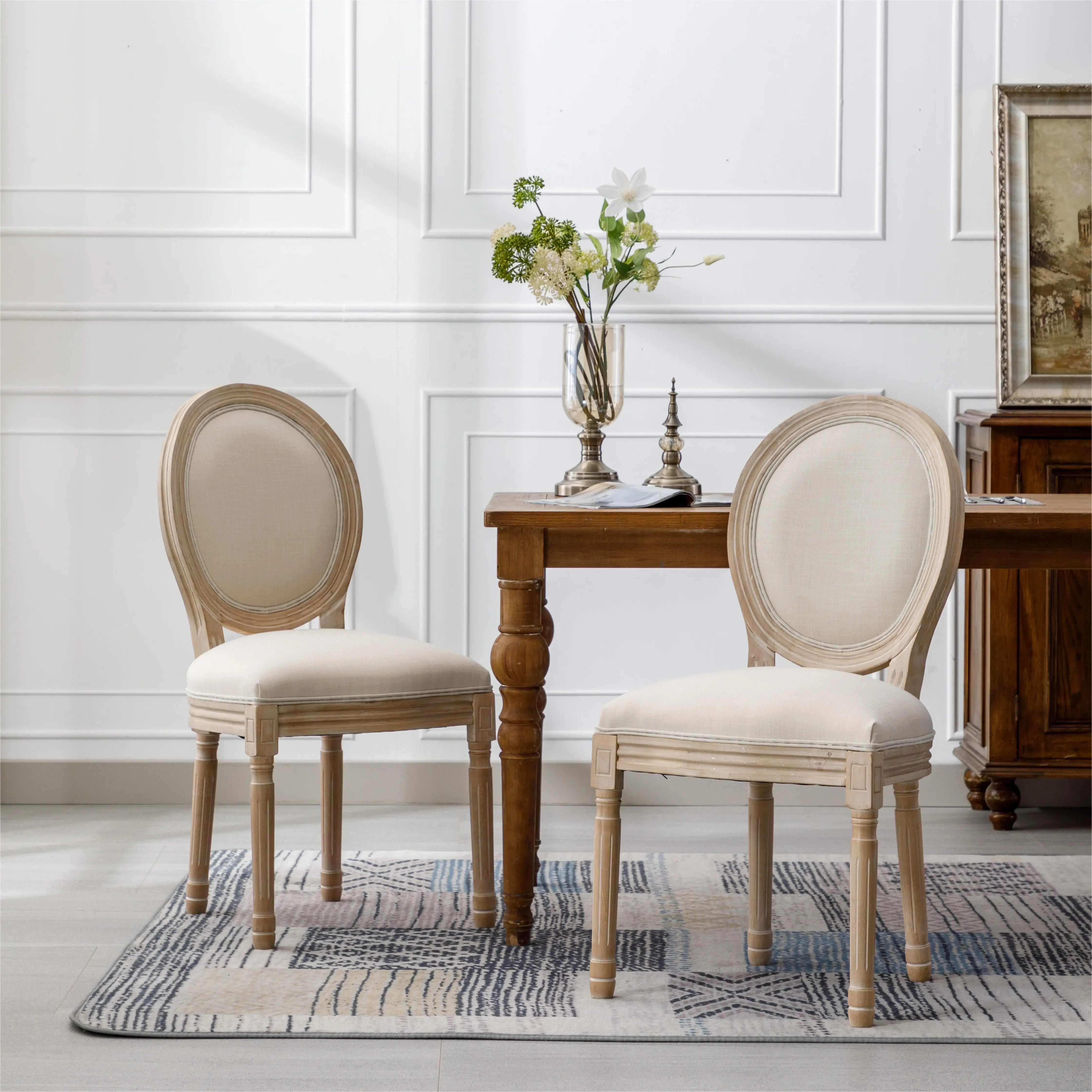 French Retro Rattan Chair with Solid Wood Frame Modern Design Dining Chair for Home Hotel Banquet