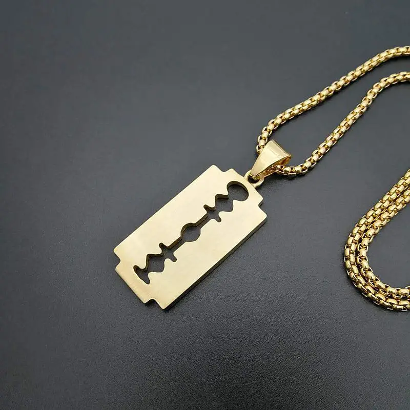 Custom Stainless Steel Safety Double Edge Razor Cz Stone Blade Men Pendant  Trendy Necklace Pendant