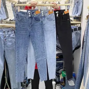 Cheap Wholesale Good Quality Skinny Ladies Denim Used Jeans Women Jeans Stock Lots Overruns Branded Clothing
