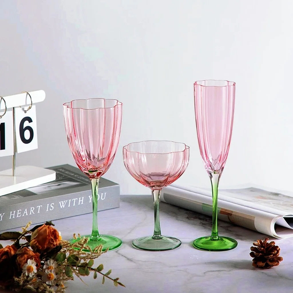 Retro Flower Red Wine Glass Color Changing Colorful High-footed Household Gradient Champagne Internet Popular